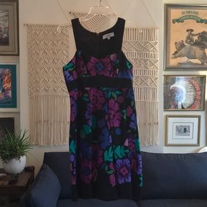 Tibi Black Silk dress multi-color flowers